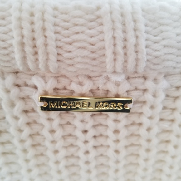 Michael Kors White Knit Gold Studded Stripe Hem Crewneck Sweater - Picture 6 of 8